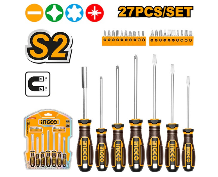 White Background Design (29) Screwdriver Set Rubber Grip INGCO - Image 1