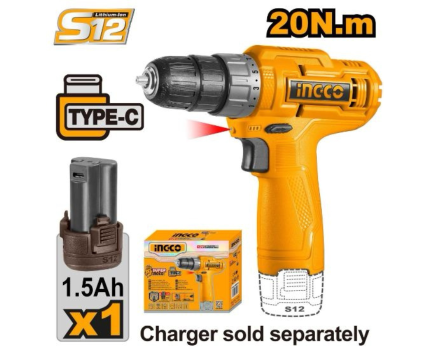 White Background Design (38) Cordless Drill INGCO - Image 1