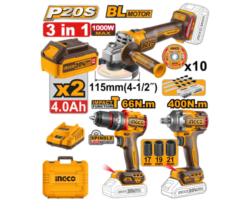 White Background Design (45) Cordless Tool Kit INGCO - Image 1