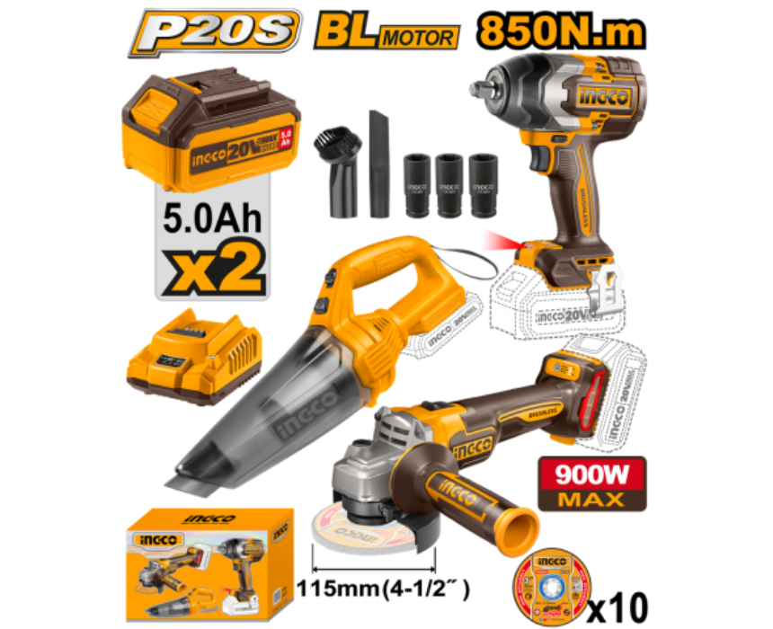 White Background Design (52) Cordless Tool Combo Kit INGCO - Image 1
