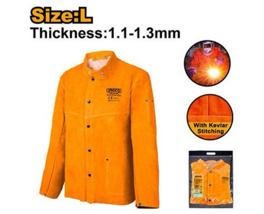 White Background Design (70) Cowhide Welding Safety Jacket INGCO - Image 1