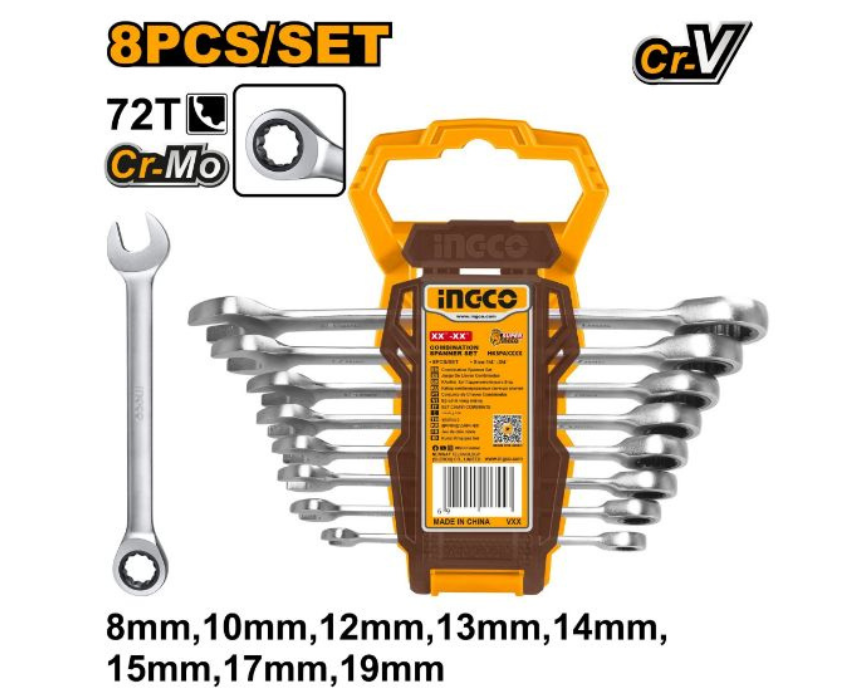 White Background Design (77) Ratchet Spanner Set INGCO - Image 1