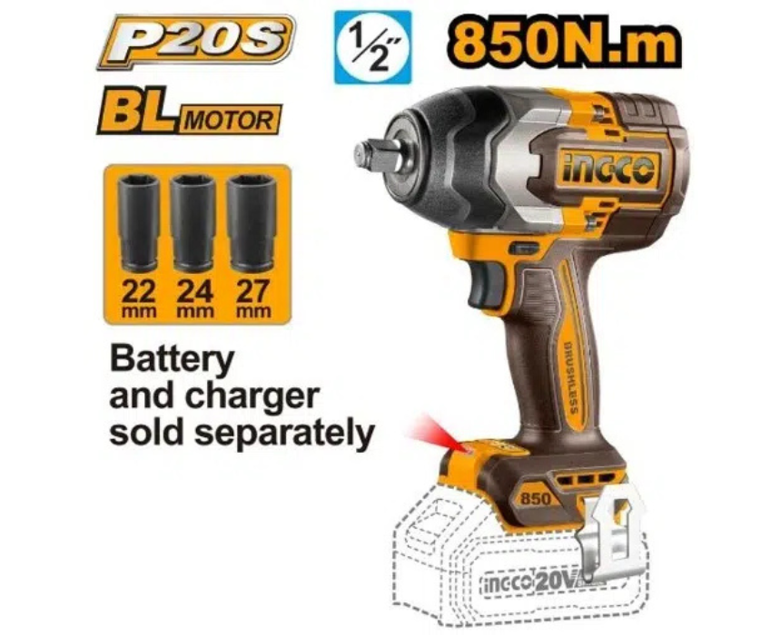 White Background Design (88) Cordless Impact Wrench Brushless INGCO - Image 1
