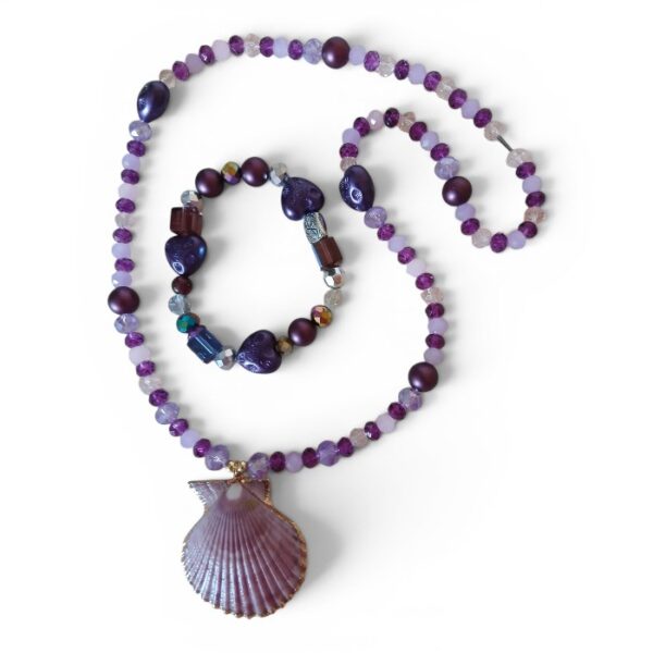 Pink Necklace Bracelet Shell Set