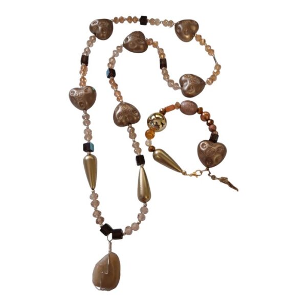 Hearts Bronze Handmade Necklace Bracelet Set