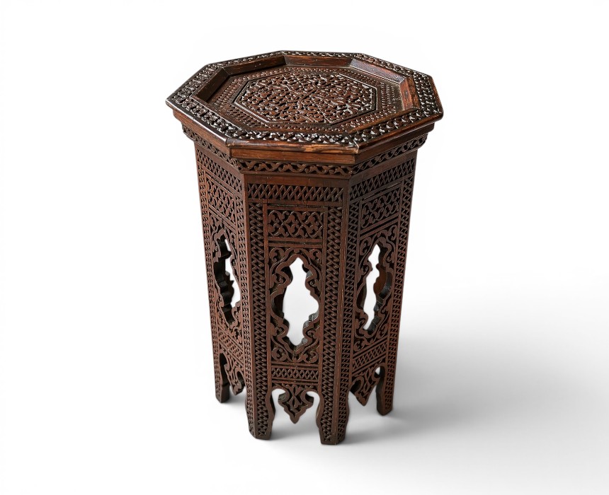 image - 2026-07-17T001446.509 Hand-Carved Damascus Style Miniature Accent Table - Image 1
