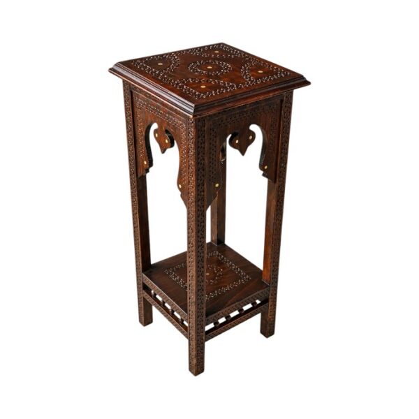 Hand-Carved Two-Tier Damascus Style Pedestal Table