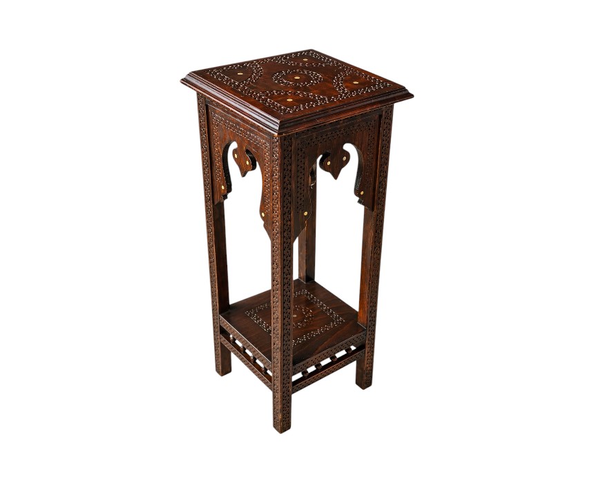 image - 2026-07-17T001900.482 Hand-Carved Two-Tier Damascus Style Pedestal Table - Image 1