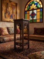 Hand-Carved Two-Tier Damascus Style Pedestal Table - Image 