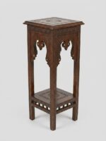 Hand-Carved Two-Tier Damascus Style Pedestal Table - Image 