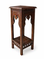 Hand-Carved Two-Tier Damascus Style Pedestal Table - Image 