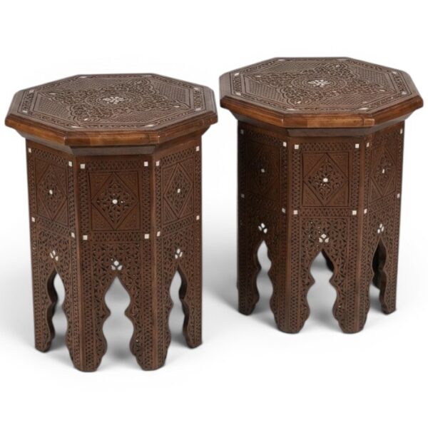 Vintage Handcrafted Damascus Style Side Tables | Set of 2