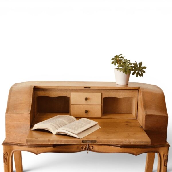 Vintage Solid Wood Napoleon Secretary Desk – Natural Light Wood