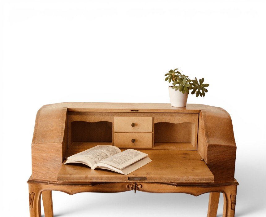 image - 2026-07-17T012505.413 Vintage Solid Wood Napoleon Secretary Desk – Natural Light Wood - Image 1