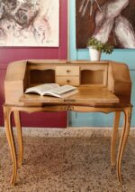 Vintage Solid Wood Napoleon Secretary Desk – Natural Light Wood - Image 
