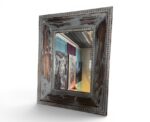 Vintage Blue Wooden Mirror Frame – Original Patina Finish - Image 