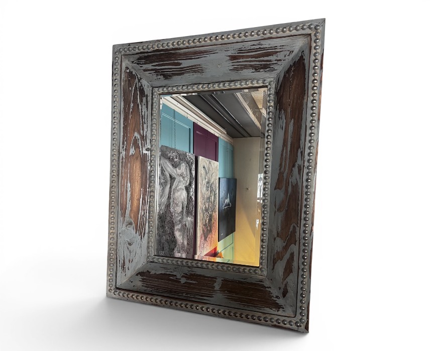 image - 2026-07-17T013101.533 Vintage Blue Wooden Mirror Frame – Original Patina Finish - Image 1