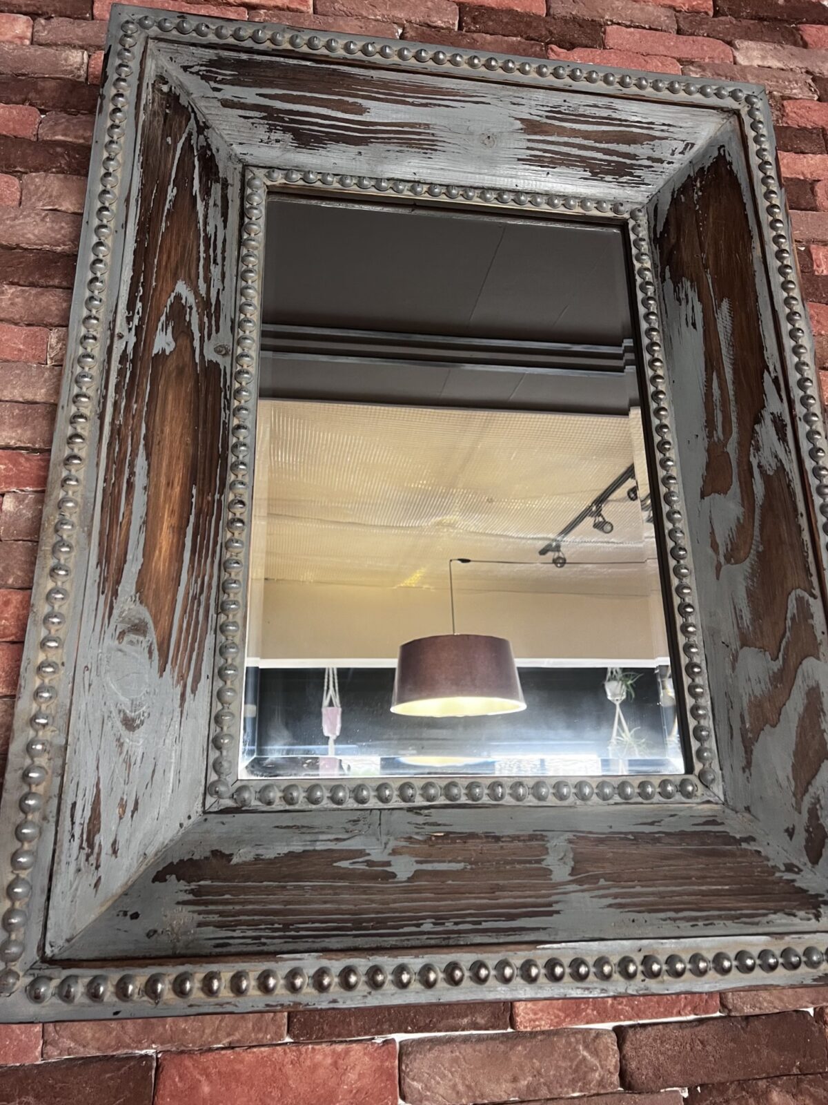 Vintage Blue Wooden Mirror Frame – Original Patina Finish - Image 