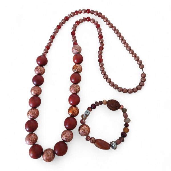 Bronze Wooden Women's Handmade Necklace Bracelet Set