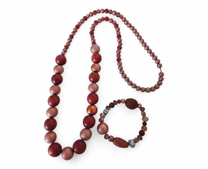 image - 2026-07-17T120653.581 Bronze Wooden Women's Handmade Necklace Bracelet Set - Image 1
