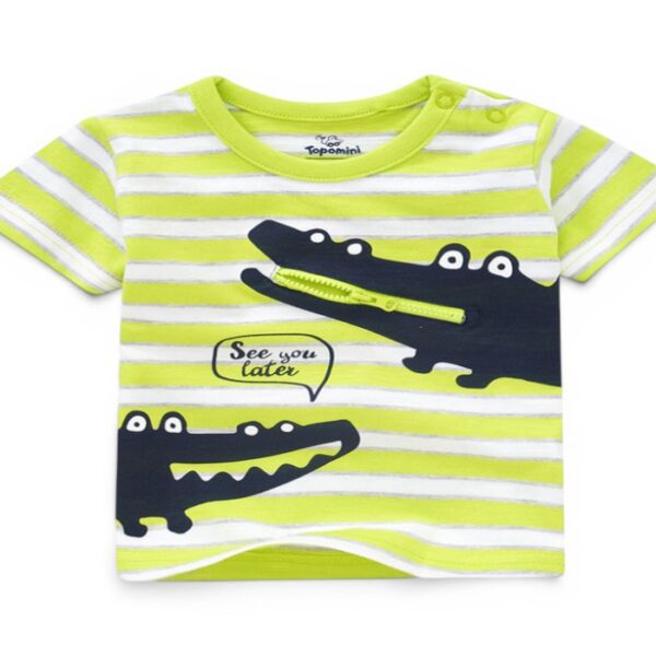 Topomini Lime Crocodile Striped Summer T-Shirt