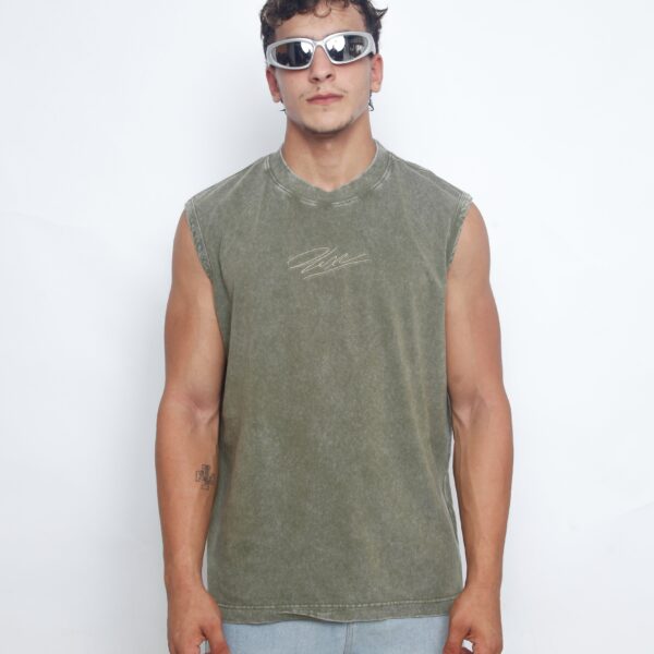 Acid Washed Tank Top - Olive Green