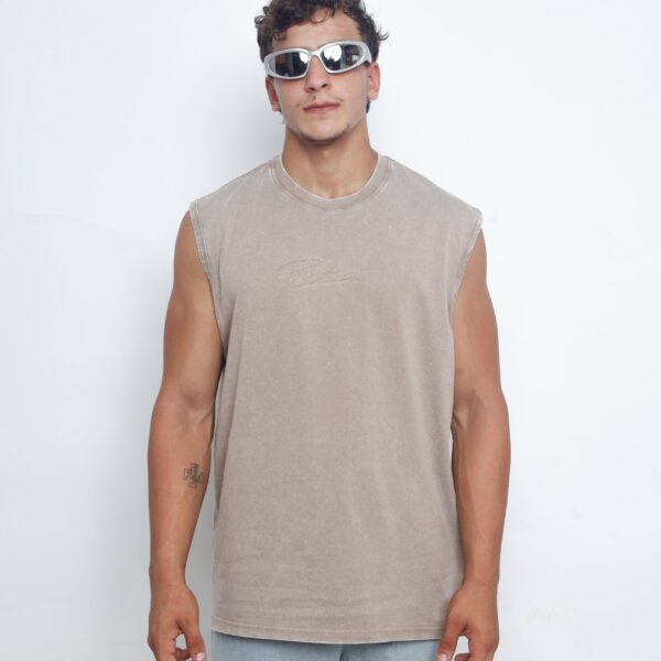 Acid Washed Tank Top - Beige