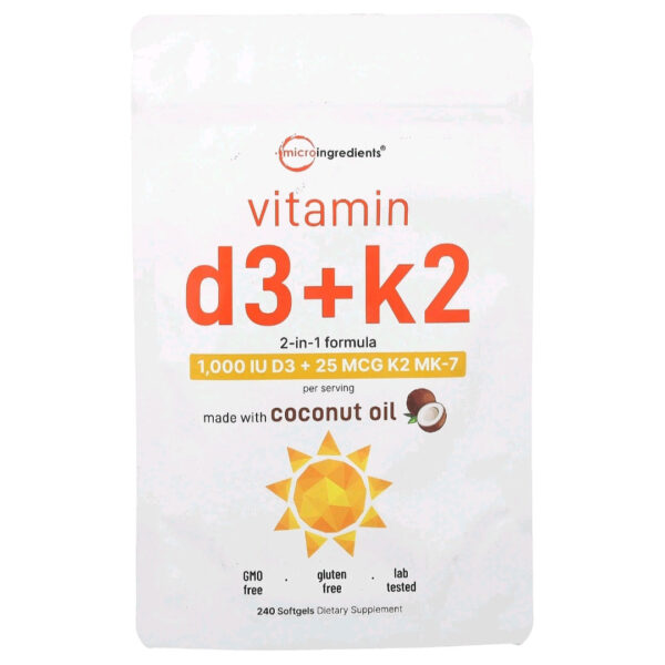 Micro ingredients, D3 K2, 1000 IU 280 softgels