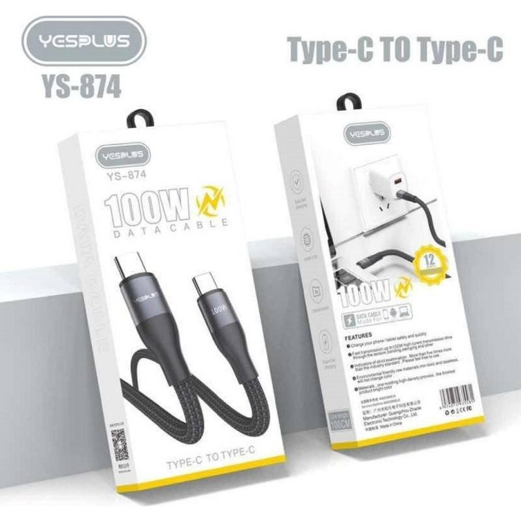 yesplus-ys-874-type-c-se-type-c-pd-100w-1m Yesplus Data Cable 100W 2M YS-874 Type-C