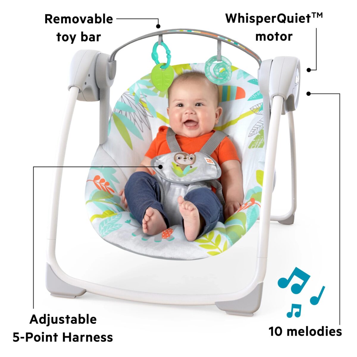 074451124264_279774d3-57bc-42f3-83b3-4ea49cc52636 Rainforest Vibes 6-Speed Portable Automatic Baby Swing with Toy Bar - Rainforest Vibes