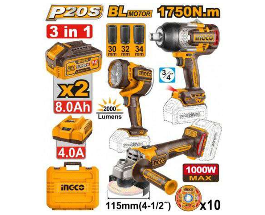 08_cordless_three_tool_combo_kit Cordless Three Tool Kit INGCO - Image 1