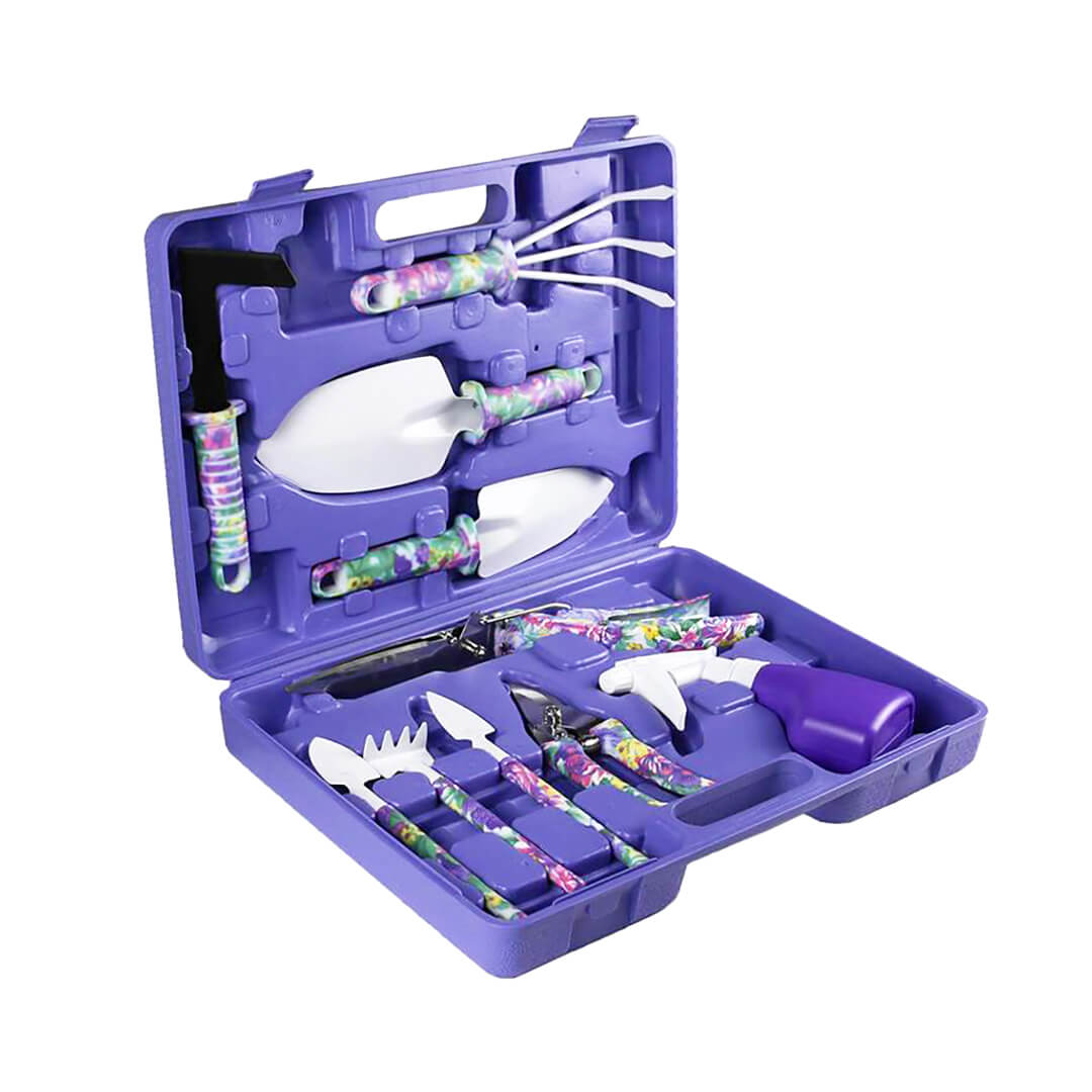 10-piece-floral-print-garden-tools-set-purple-1.jpg Purple 10-Piece Floral Print Garden Tools Set - Image 1