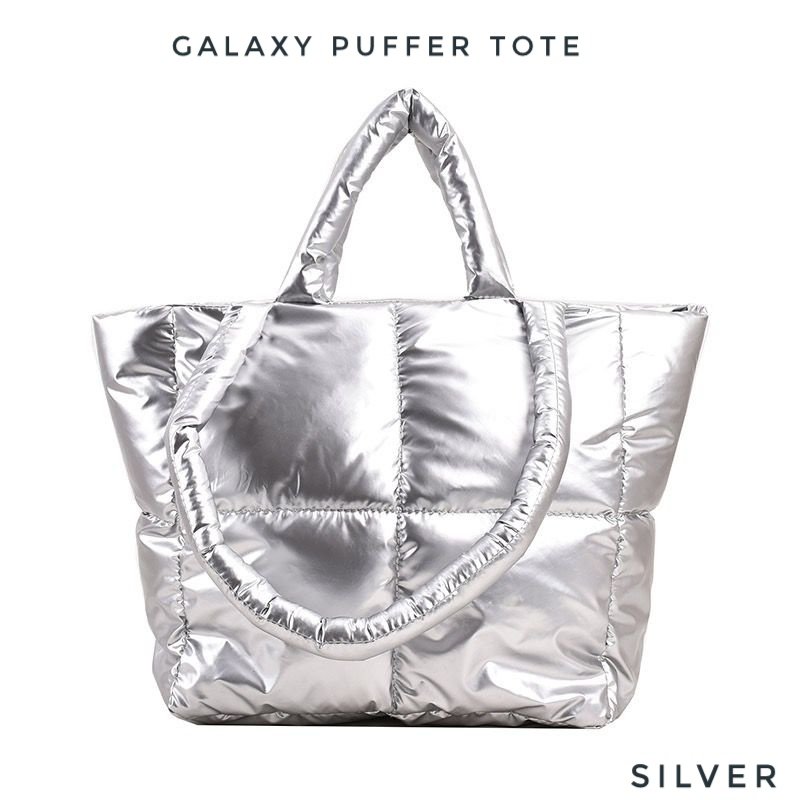 1000798543 Galaxy Puffer Tote: Metallic Silver