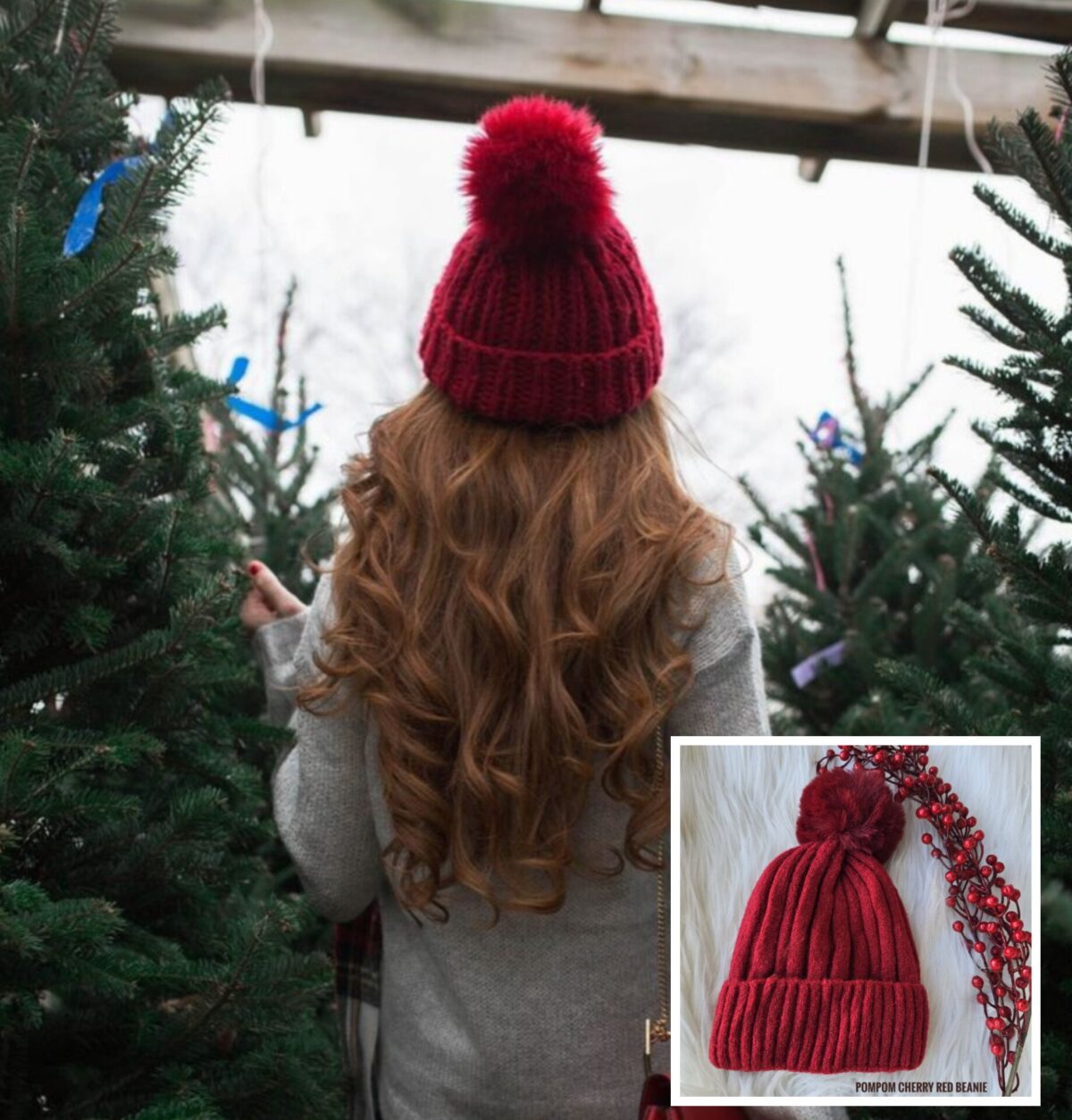 1000984311 A. PomPoM Beanie: CHERRY Red