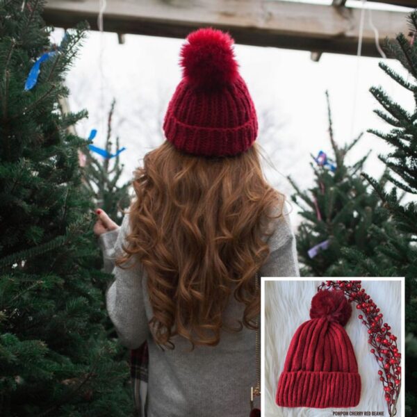 A. PomPoM Beanie: CHERRY Red