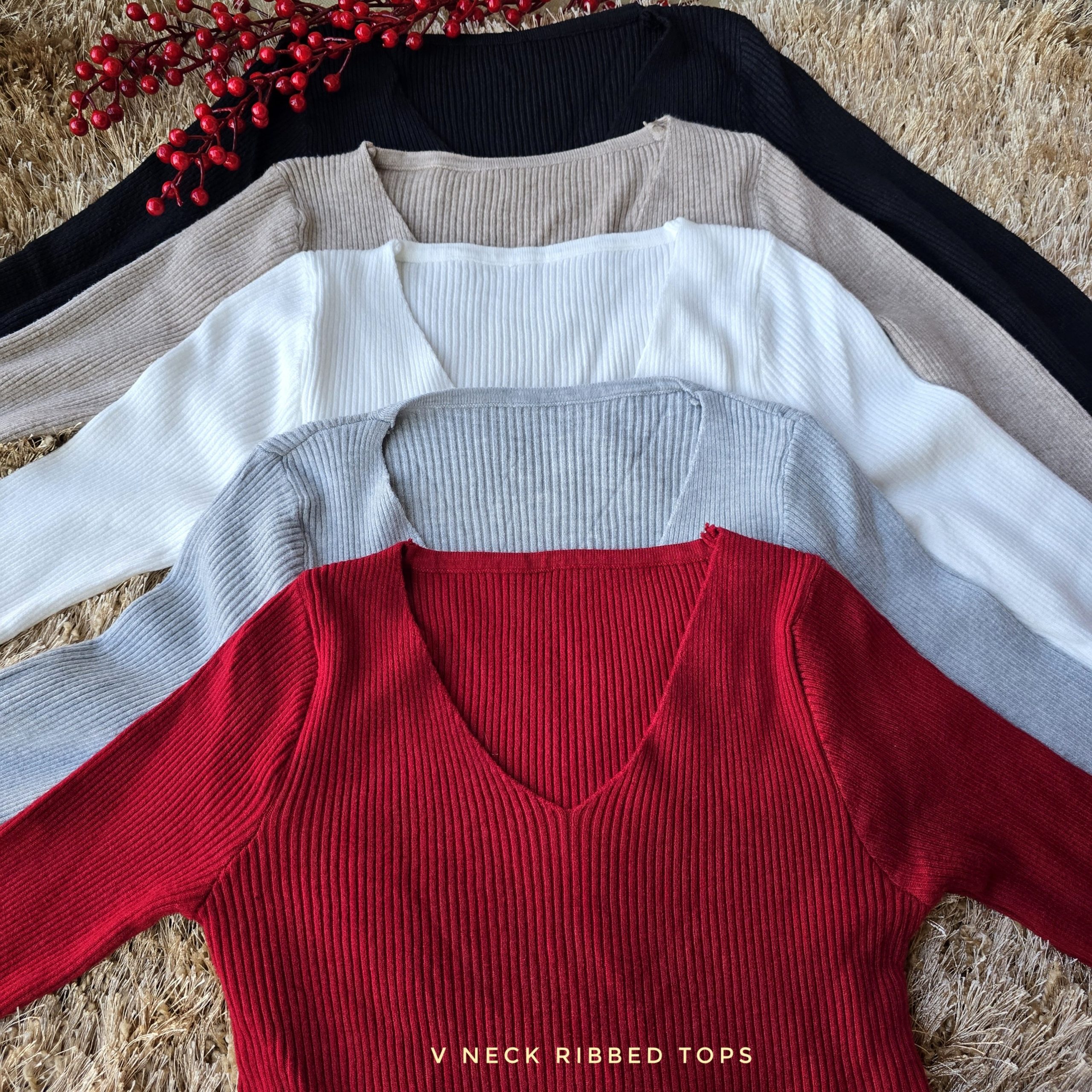 A. V Neck Ribbed Tops