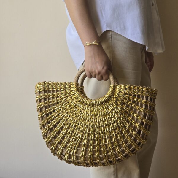 B. Metallic Woven Bag: Gold