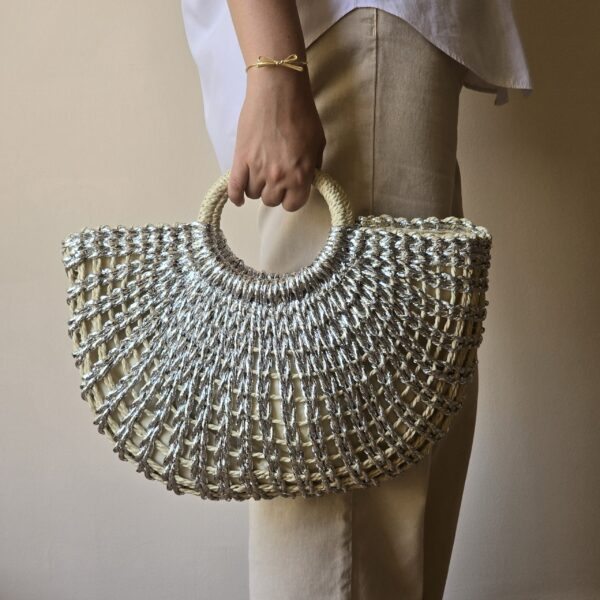 Metallic Woven Bag: Silver