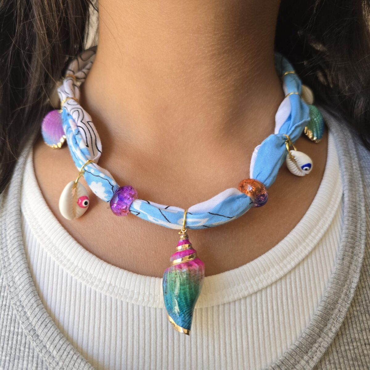 B. Bandana Necklaces: Shell Whispers- Baby Blue