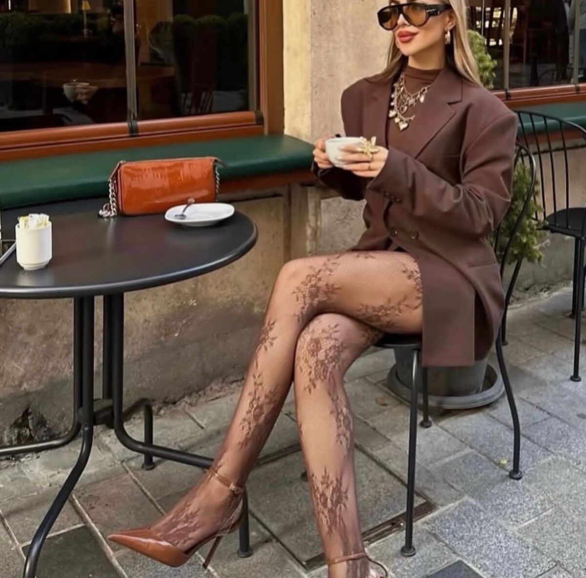 Kimmy Lace Tights: Brown