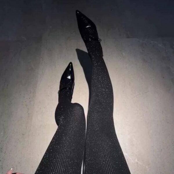 A. Shimmery Ribbed Black Tights