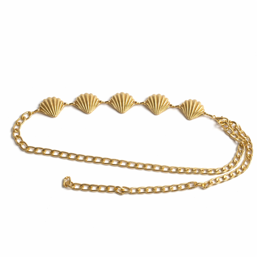 1002892224 Ocean Shell Gold Chain Belt