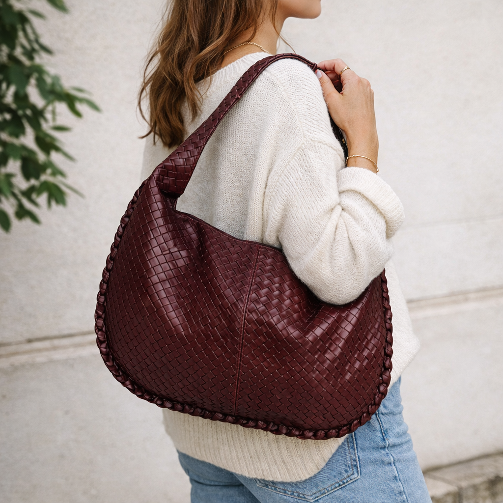 1002904423 A. Luna Crest Woven Bag: Burgundy