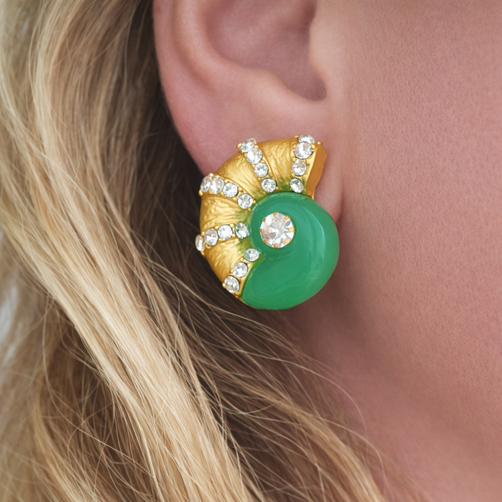 1002976820 A A. Emerald Spiral Crystal Gold Earrings