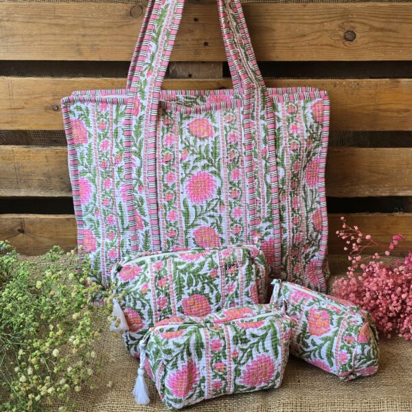 Quilted Tote Bag: Blush Bloom