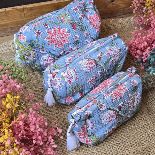 Quilted Set of Pouches: Blue Bloom