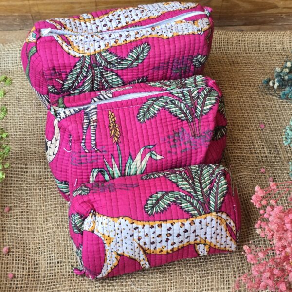 Quilted Pouches Set: Pink Jungle