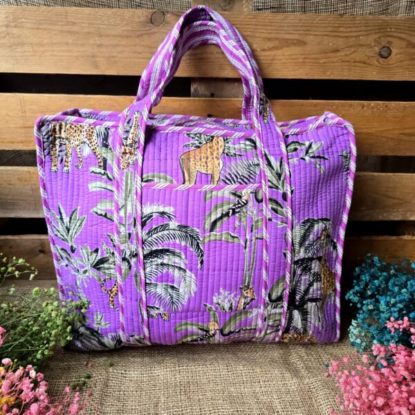 A A. Quilted Tote Bags: Purple Jungle