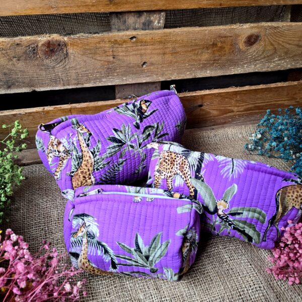 Quilted Pouches Set: Purple Jungle