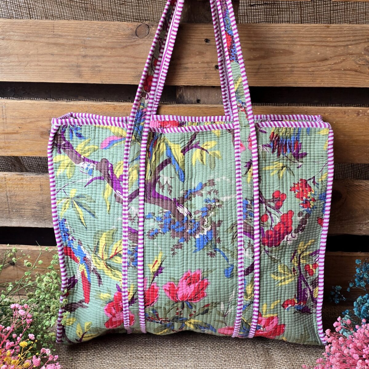 A A . Quilted Tote Bag: Sage Garden